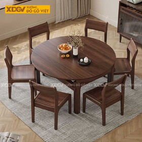 Mẫu Bộ Bàn Tròn Gỗ Xoan Đào Cơ Chế Mở Rộng Tối Ưu Diện Tích