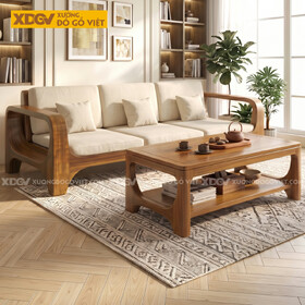 Mẫu Ghế Sofa Gỗ Gõ Đỏ Khung Gỗ Bo Tròn Chân Vòm Tay Chữ C