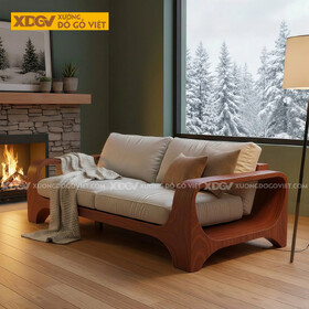 Mẫu Ghế Sofa Gỗ Gõ Đỏ Khung Gỗ Bo Tròn Chân Vòm Tay Chữ C