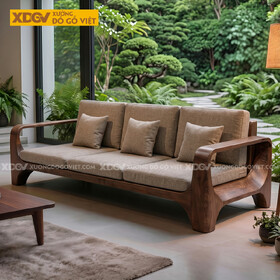 Mẫu Ghế Sofa Gỗ Óc Chó Khung Gỗ Bo Tròn Chân Vòm Tay Chữ C