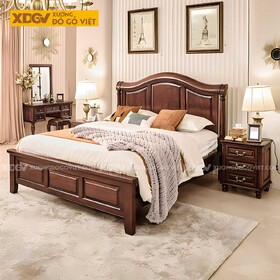 Mẫu Giường Gỗ Căm Xe Tân Cổ Điển Đầu Uốn Cong Nghệ Thuật