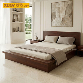 Mẫu Giường Ngủ Hiện Đại Gỗ Sồi Chân Bệt Dáng Hộp Tối Giản