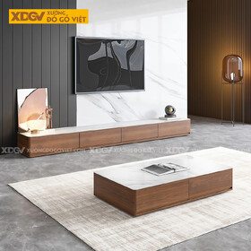 Mẫu Kệ Để Tivi Gỗ MDF Mặt Đá Vân Mây Dáng Thấp Sang Trọng