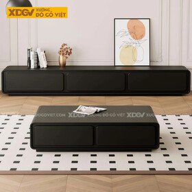 Mẫu Kệ Để Tivi Phòng Khách Gỗ Cao Su Hiện Đại Dáng Thấp Dài