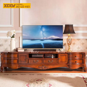 Mẫu Kệ Để Tivi Phòng Khách Gỗ Gõ Đỏ Tân Cổ Điển Hoàng Gia