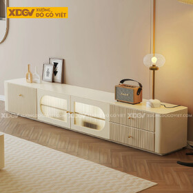 Mẫu Kệ Để Tivi Phòng Khách Gỗ MDF Phối Hiệu ứng Kính Sọc...