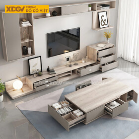 Mẫu Kệ Để Tivi Phòng Khách Gỗ MDF Thiết Kế Lệch Tầng Độc...