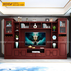 Mẫu Kệ Tivi Cao Su Phòng Khách Kèm Tủ Kính Có Kệ Trang Trí