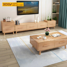 Mẫu Kệ Tivi Gỗ Sồi Kết Hợp Tủ 2 Bên Đối Xứng Bo Góc Đẹp