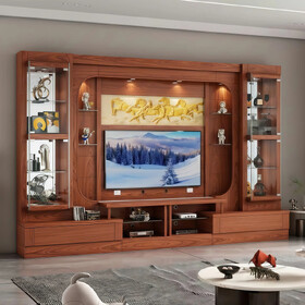 Mẫu Kệ Tivi Kèm Tủ Phòng Khách Gỗ Gõ Đỏ Phối Kính Sang Trọng