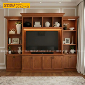 Mẫu Kệ Tivi Kèm Tủ Trưng Bày Gỗ Gõ Đỏ Phối Tủ Ngang Chân Kệ