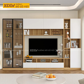 Mẫu Kệ Tivi Kết Hợp Tủ Gỗ MDF Đa Tầng Kính Cường Lực Bền...