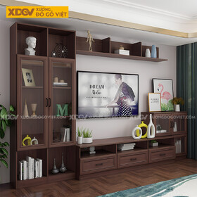 Mẫu Kệ Tivi Óc Chó Kết Hợp Tủ Kính Và Kệ Trang Trí Liền...