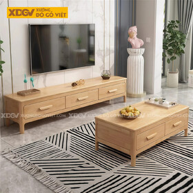 Mẫu Kệ Tivi Phòng Khách Gỗ Cao Su Hiện Đại Dáng Hộp Chân Cao