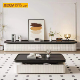 Mẫu Kệ Tivi Phòng Khách Gỗ Cao Su Ngăn Kéo Họa Tiết Sọc Dọc