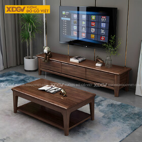 Mẫu Kệ Tivi Phòng Khách Gỗ Sồi Mỹ Màu Óc Chó Tay Âm Dưới