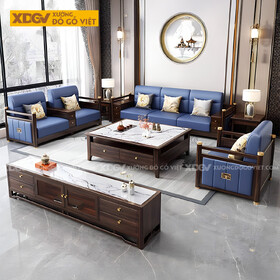Mẫu Sofa Gỗ Lim Á Đông Chân Trụ Bọc Đồng Cánh Ốp Nệm 2 Bên