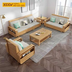 Mẫu Sofa Gỗ Sồi Hiện Đại Tay Bo Góc Tròn Tích Hợp Ngăn Chứa