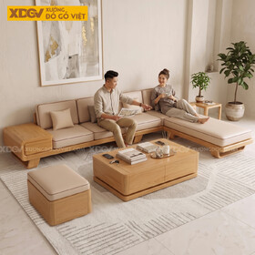 Mẫu Sofa Gỗ Sồi Mỹ 100% Chân Thuyền Tay Vịn Cuộn Hiện Đại