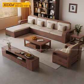 Mẫu Sofa Góc L Gỗ Óc Chó Hiện Đại Họa Tiết Kẻ Rãnh Tinh Tế