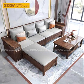 Mẫu Sofa Góc L Gỗ Sồi Tay Tựa Rộng Kẻ Rãnh Đẹp Có Ngăn Kéo