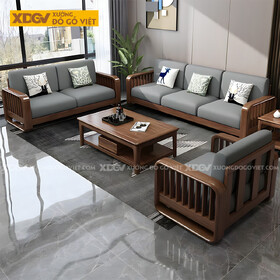 Mẫu Sofa Phòng Khách Gỗ Sồi Hiện Đại Chân Bệt Tay Bo Tròn