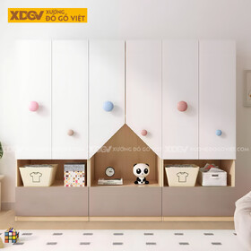 Tủ Áo Trẻ Em MDF Nhiều Ngăn Để Đồ Tay Nắm Tròn Ngộ Nghĩnh