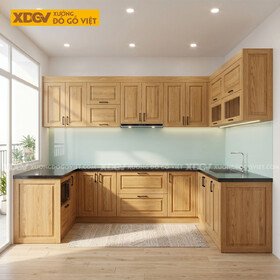 Mẫu Tủ Bếp Cho Gia Đình Gỗ Sồi Dáng Chữ U Ốp Mặt Đá Đen