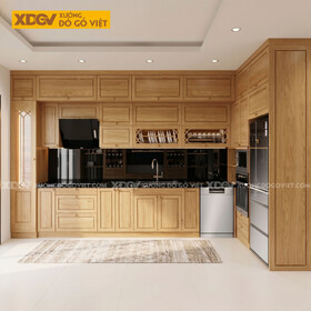 Mẫu Tủ Bếp Gỗ Sồi Thiết Kế Đa Cánh Pano Ốp Đá Đen Sang...