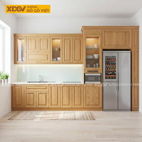 Mẫu Tủ Bếp Gỗ Veneer Sồi Mỹ Chữ I Ốp Mặt Đá Tích Hợp...