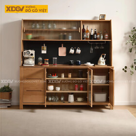 Mẫu Tủ Chén Bát Phối Kính Sọc Cửa Lùa Kèm Bảng Lỗ Lưu trữ