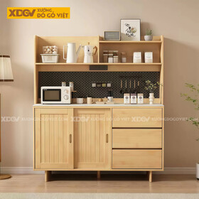 Mẫu Tủ Chén Bát Phòng Bếp Gỗ Cao Su 3 Chân Phân Tầng Lưu Trữ