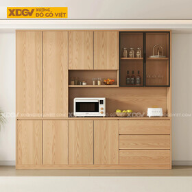 Mẫu Tủ Để Chén Bát Bắc Âu Gỗ Veneer Sồi Dáng Vuông Kịch Trần