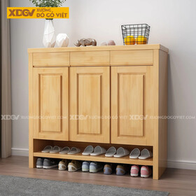 Mẫu Tủ Kệ Để Giày Gỗ Cao Su Cánh Phối Pano Bố Cục Linh Hoạt