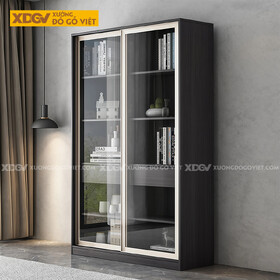 Mẫu Tủ Lưu Trữ Sách Gỗ MDF Chân Bệt Cánh Lùa Phối Ngăn Kéo