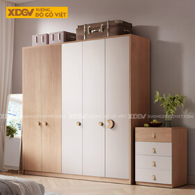 Mẫu Tủ Quần Áo Gỗ Công Nghiệp MDF Cánh 2 Màu Độc Đáo