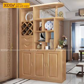 Mẫu Tủ Rượu Gỗ Cao Su Vách Ngăn Kèm Ô Rượu Chéo Hiện Đại