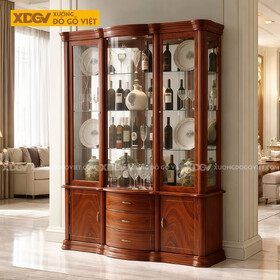 Mẫu Tủ Rượu Sang Trọng Gỗ Gõ Đỏ Thiết Kế Chân Bệt Mặt Cong