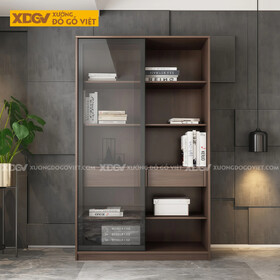 Mẫu Tủ Sách MDF Thiết Kế Cánh Kính Lùa Tiết Kiệm Diện Tích