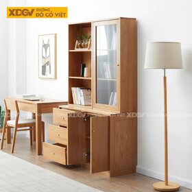 Mẫu Tủ Sách Tối Giản Gỗ Sồi Mỹ Phối Cánh Kính Tối Ưu Lưu...
