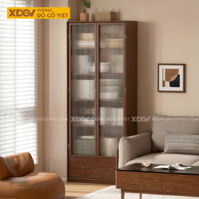 Mẫu Tủ Sách Văn Phòng Gỗ Sồi Kết Hợp Kính Sọc Mờ Sang...