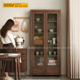 Mẫu Tủ Sách Văn Phòng Gỗ Sồi Phối Cánh Kính Kết Hợp Ngăn Kéo