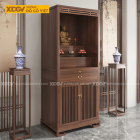 Mẫu Tủ Thờ 2 Tầng Gỗ Óc Chó Thiết Kế Chân Cuộn Kèm Cánh Nan