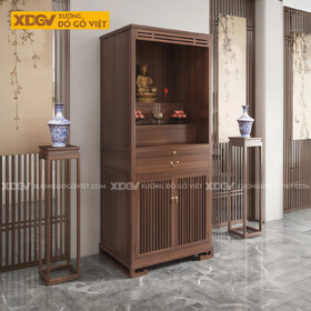 Mẫu Tủ Thờ 2 Tầng Gỗ Óc Chó Thiết Kế Chân Cuộn Kèm Cánh Nan