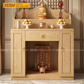 Mẫu Tủ Thờ 2 Tầng Gỗ Sồi Chân Bệt Phối Hộc Thờ Trung Tâm