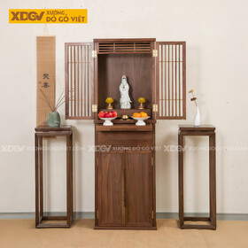 Mẫu Tủ Thờ Cho Phòng Thờ Gỗ Óc Chó Chân Bệt Kèm Ngăn Kéo