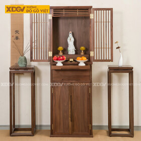 Mẫu Tủ Thờ Cho Phòng Thờ Gỗ Óc Chó Chân Bệt Kèm Ngăn Kéo