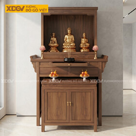 Mẫu Tủ Thờ Gia Tiên Mẹ Ôm Con Gỗ Óc Chó Tai Cong Lượn Sóng