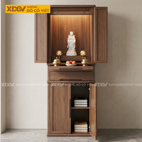 Mẫu Tủ Thờ Gỗ Óc Chó Thiết kế Cánh Hở Phối Tay Nắm Âm...