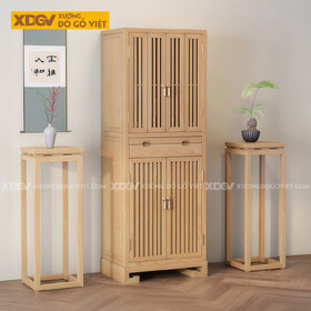 Mẫu Tủ Thờ Gỗ Sồi Cánh Nan Chân Cuộn Phối Mâm Kéo Di Động